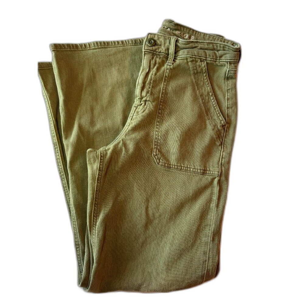 American Eagle High-Rise Dreamy Drape Wide-Leg Pants - Olive Green (Size 4)